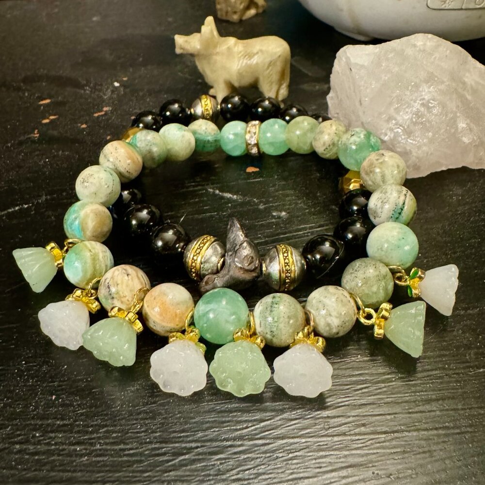 Green Tree Agate  & Jade Healing One of a Kind Stretch Bracelet Size 7.5" - Picture 7 of 10